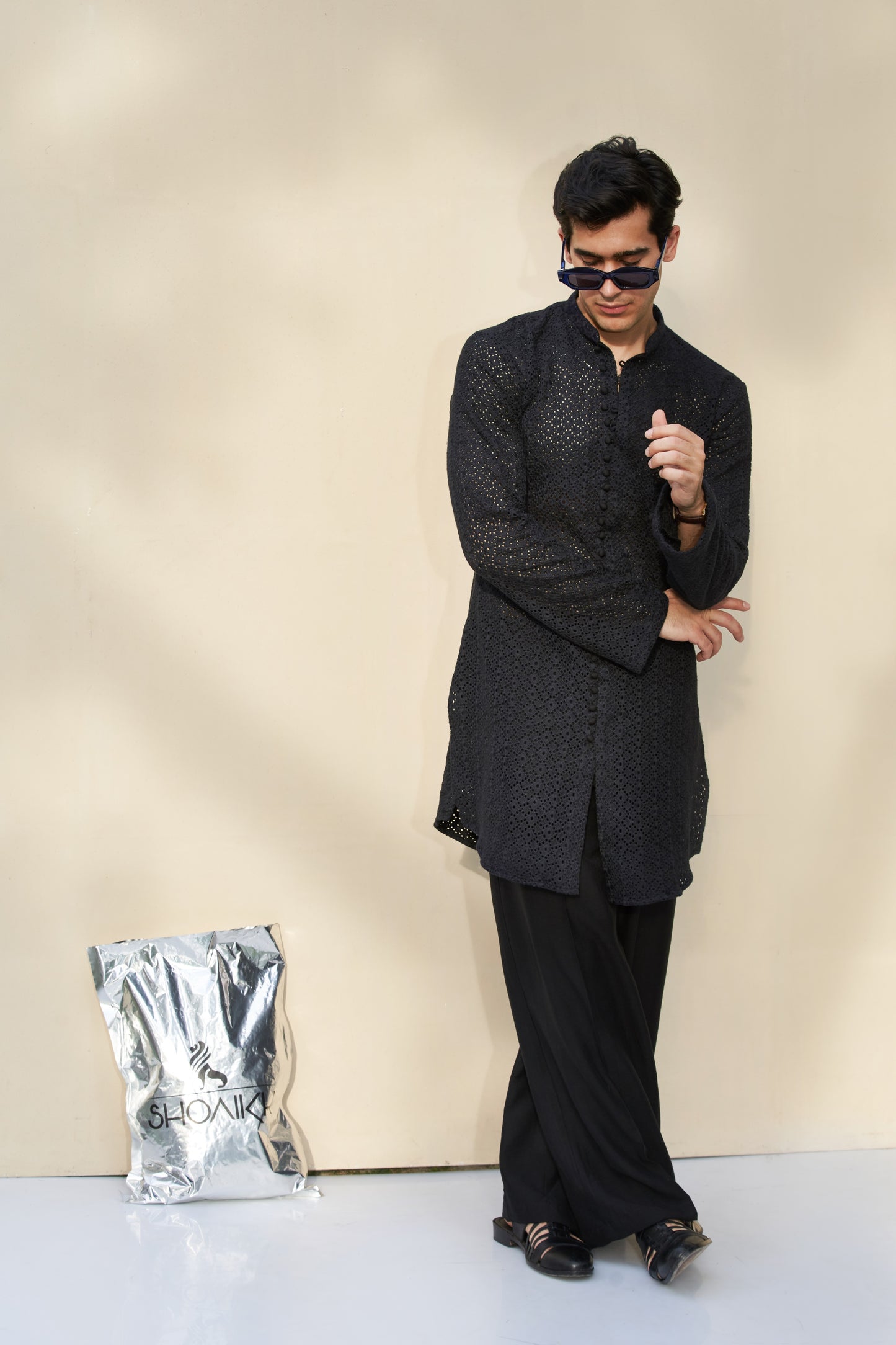 Men black kurta