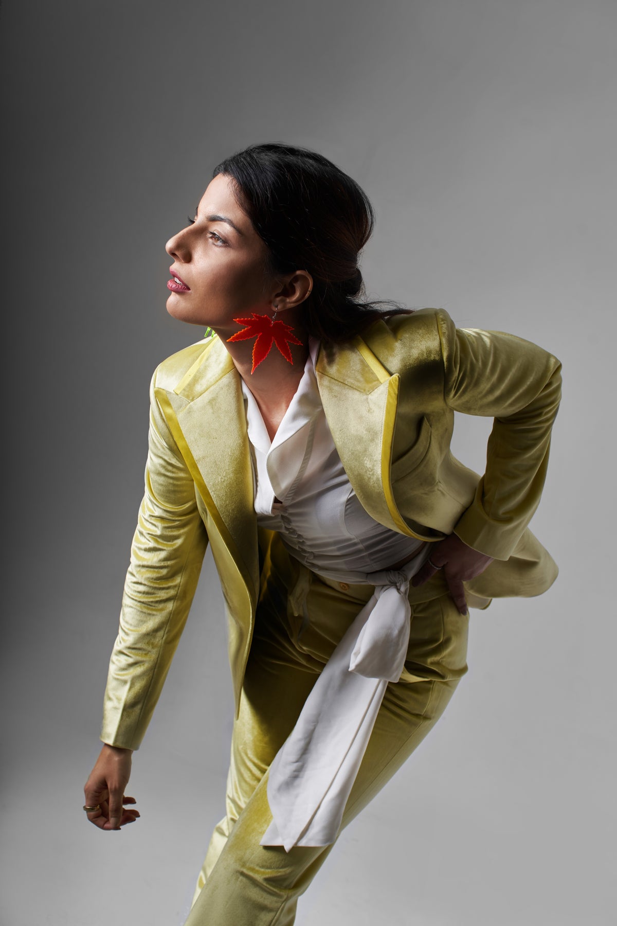 Women yellow blazer and pent
