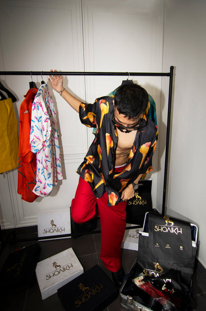 Printed Men's Shirt & Red Trousers Set