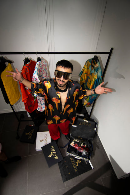 Printed Men's Shirt & Red Trousers Set