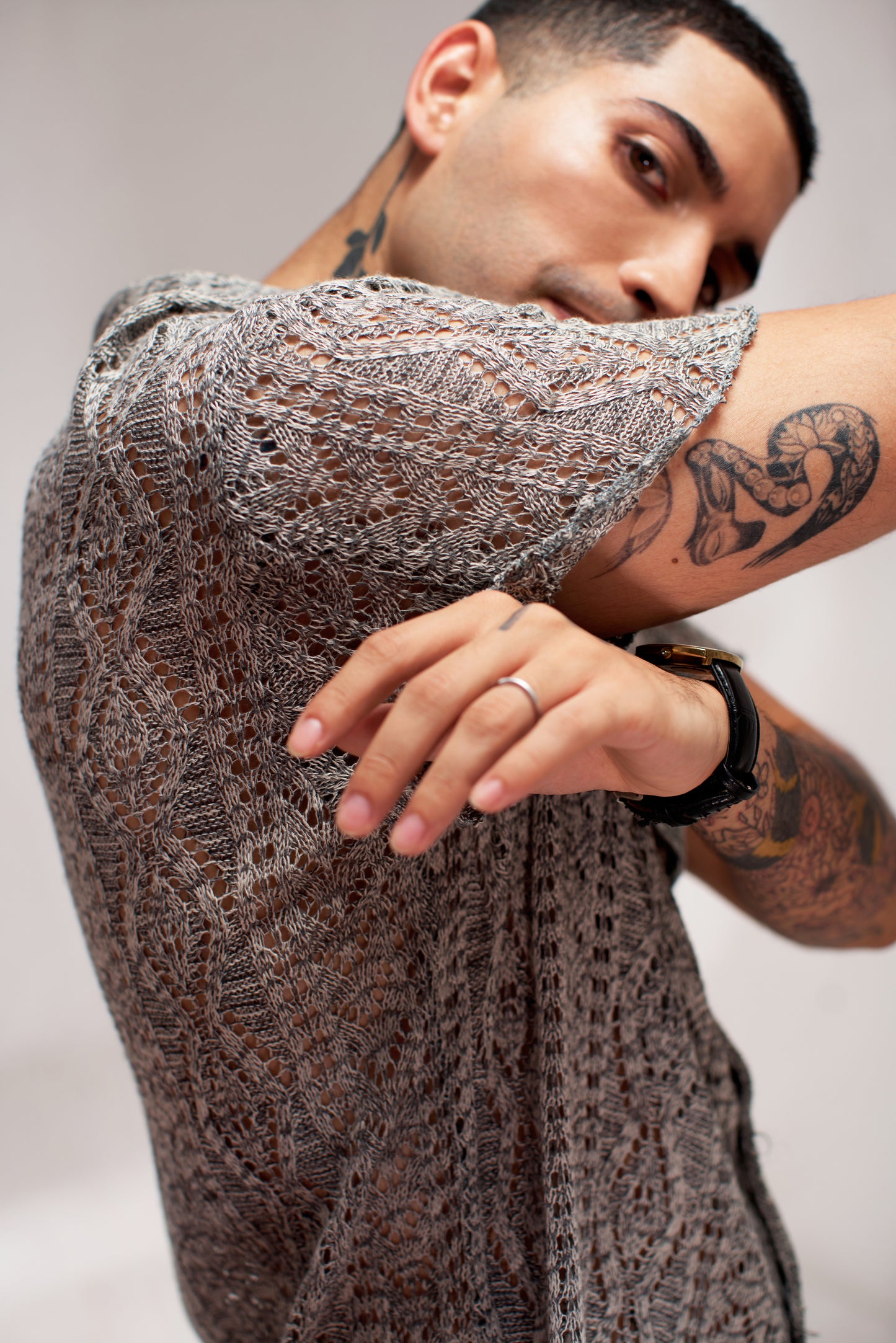 Textured Knit Men's Shirt & Black Trousers Set