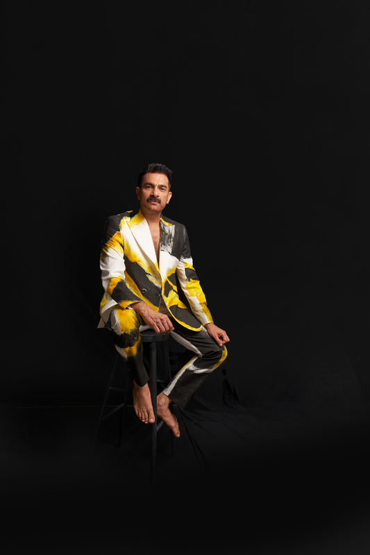 black and yellow long coat and pent