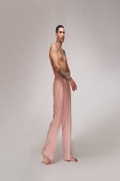 Green Textured Men's Shirt & Pink Trousers Set