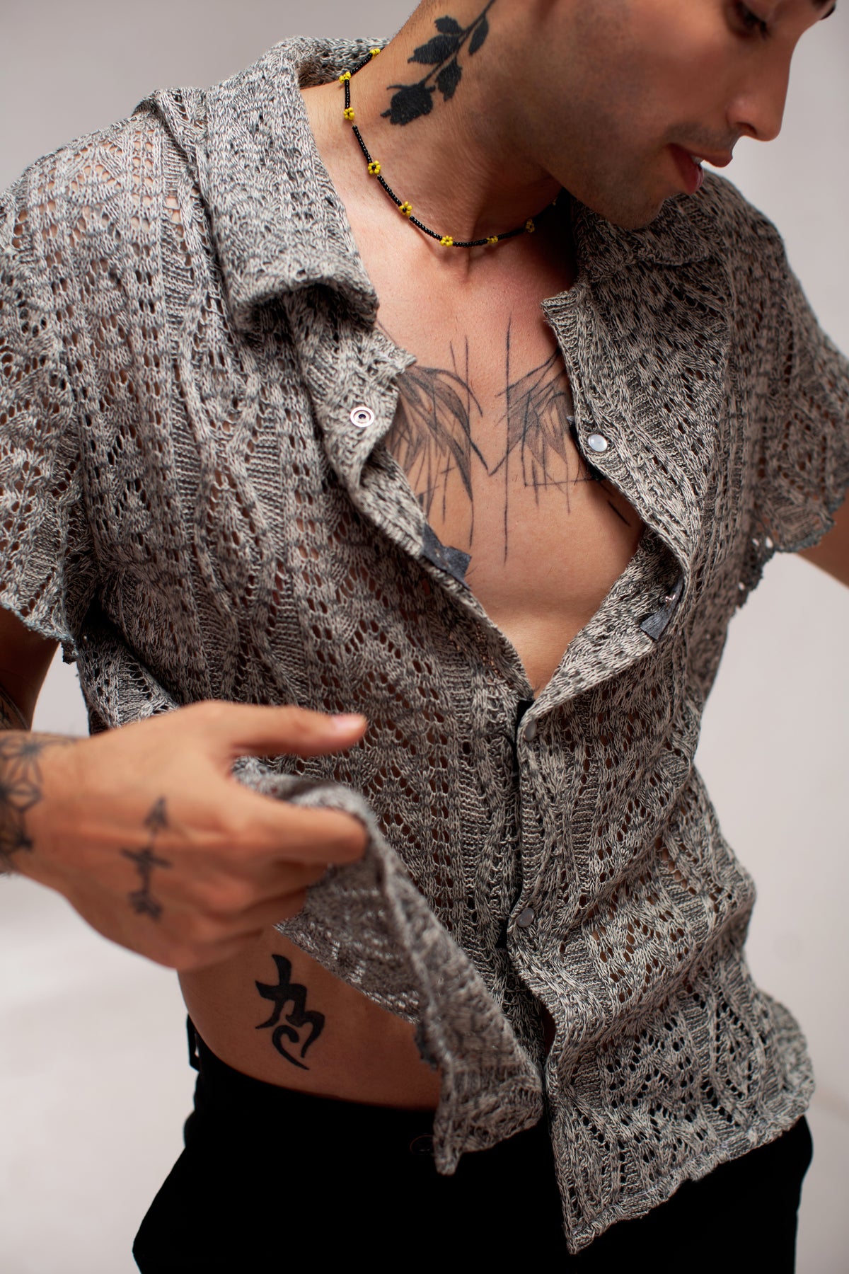 Textured Knit Men's Shirt & Black Trousers Set