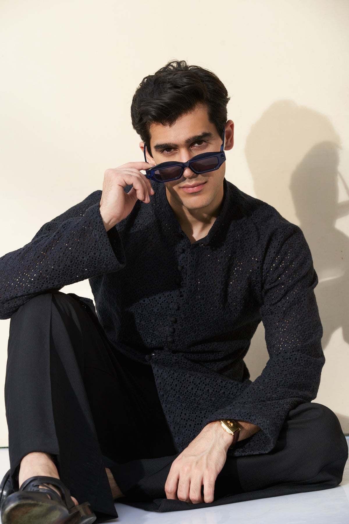 Men black kurta