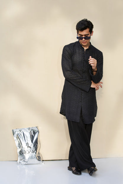 Men black kurta