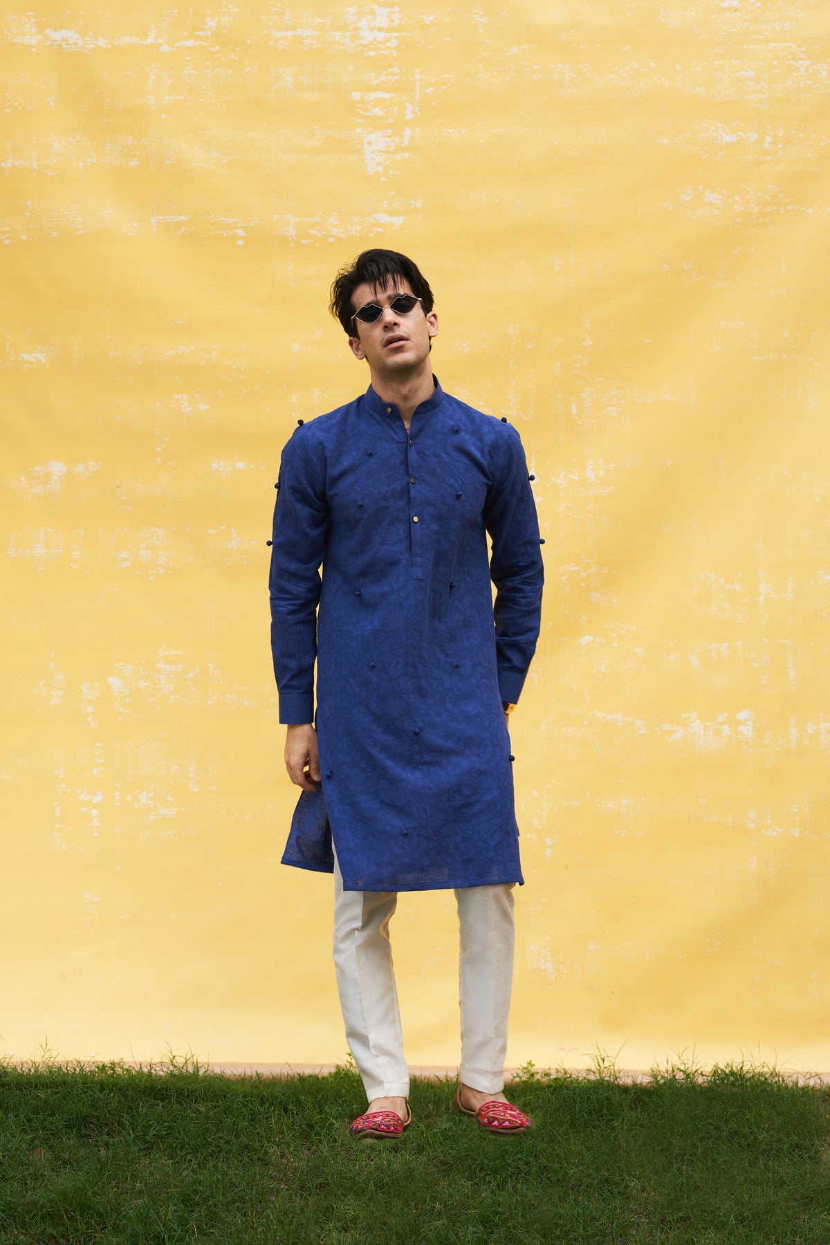 Blue kurta with lvory trouser