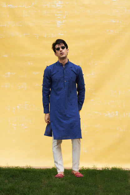 Blue kurta with lvory trouser