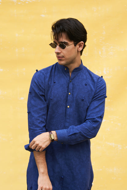 Blue kurta with lvory trouser