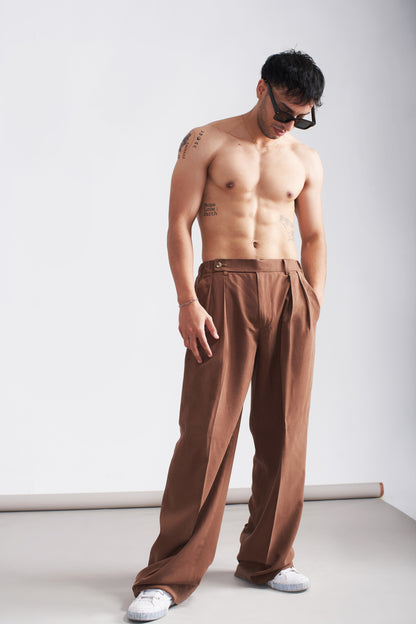 Men white fabric shirt with brown shirt