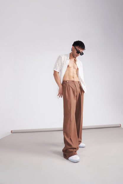 Men white fabric shirt with brown shirt