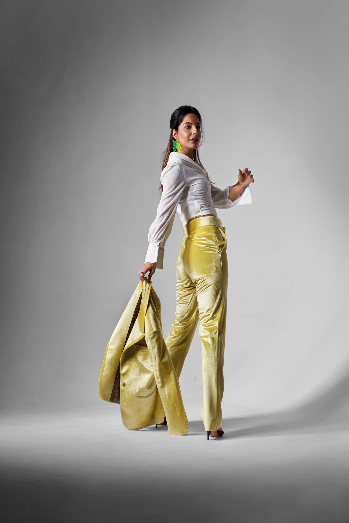 Women yellow blazer and pent