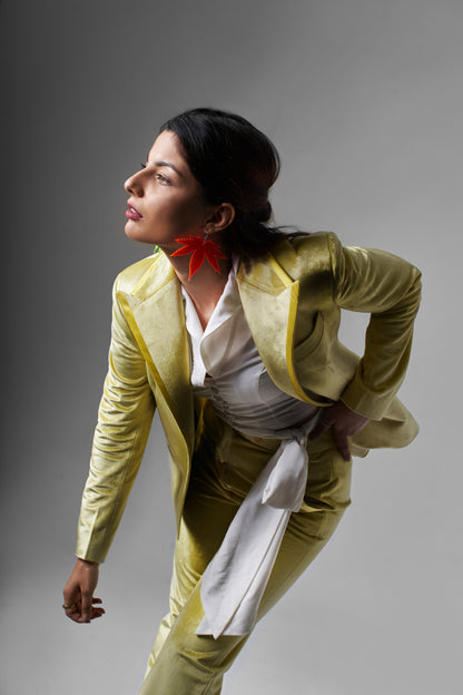 Women yellow blazer and pent